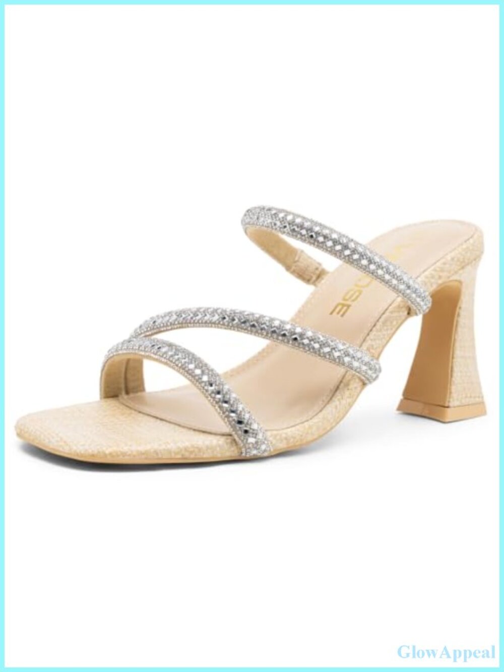 Rhinestone Strappy Heeled Sandals Chunky Block Heel Square Toe Slip On
